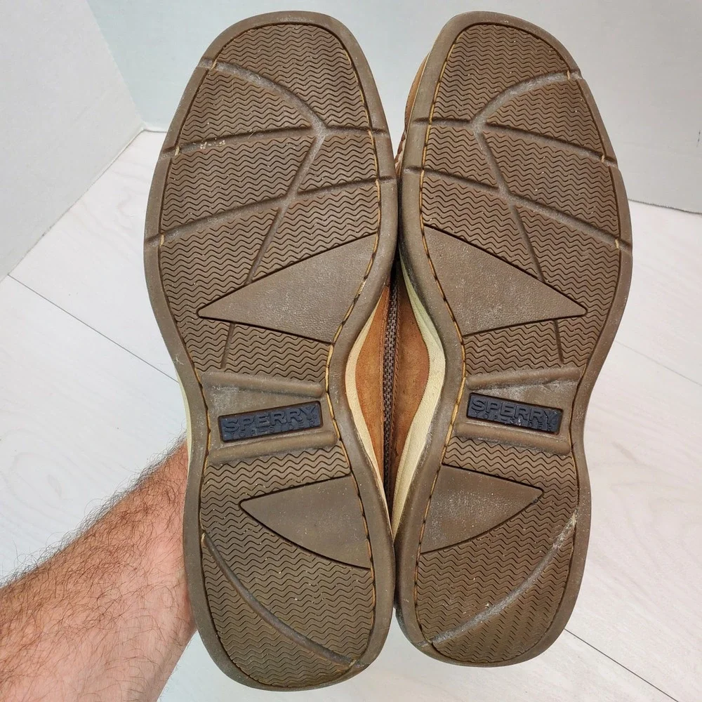 Sperry‎ Top-Sider Billfish Mens 11.5 M Tan Brown Leather Mesh Boat Shoes Coastal